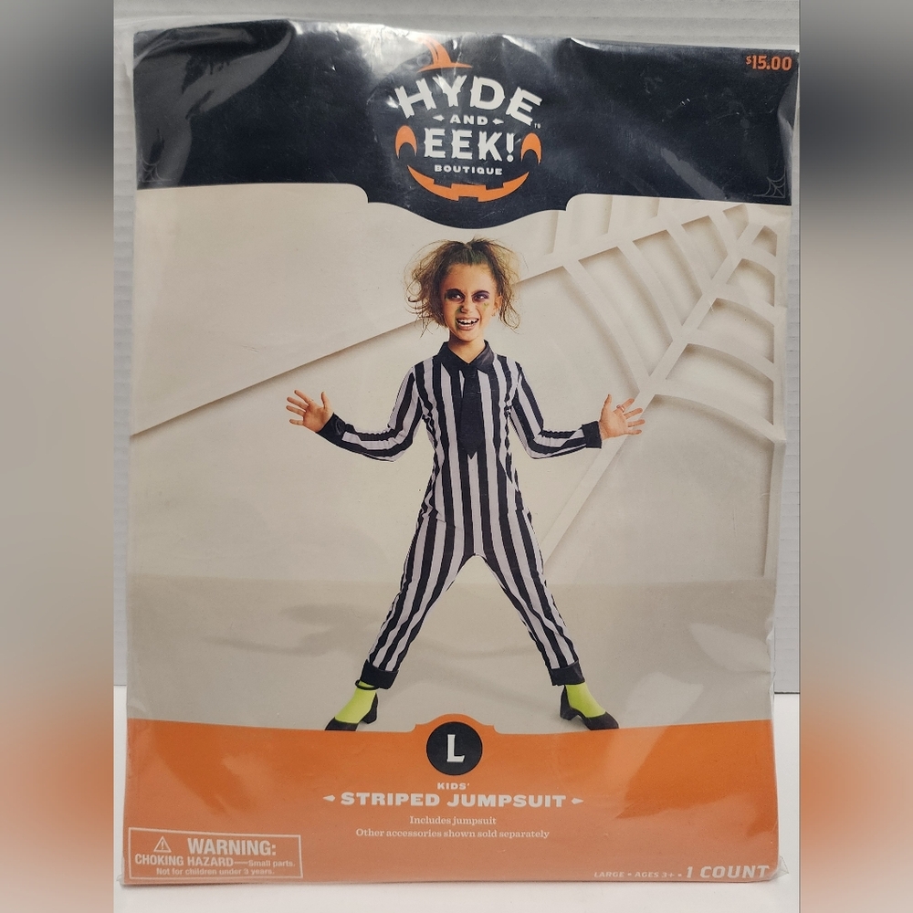 L (10-12) Beetlejuice Jumpsuit Unisex Kids Boy Girl Halloween Costume Stripe New